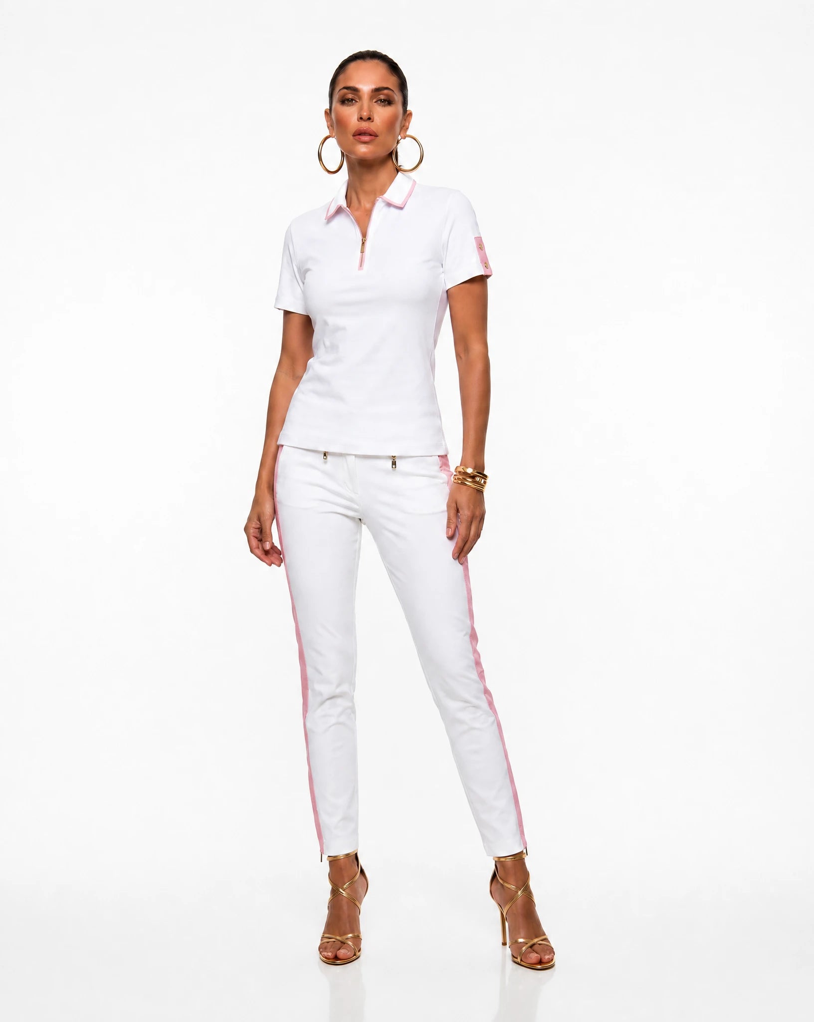 Chiara 2 Ankle Pant in White/Pink Pebble