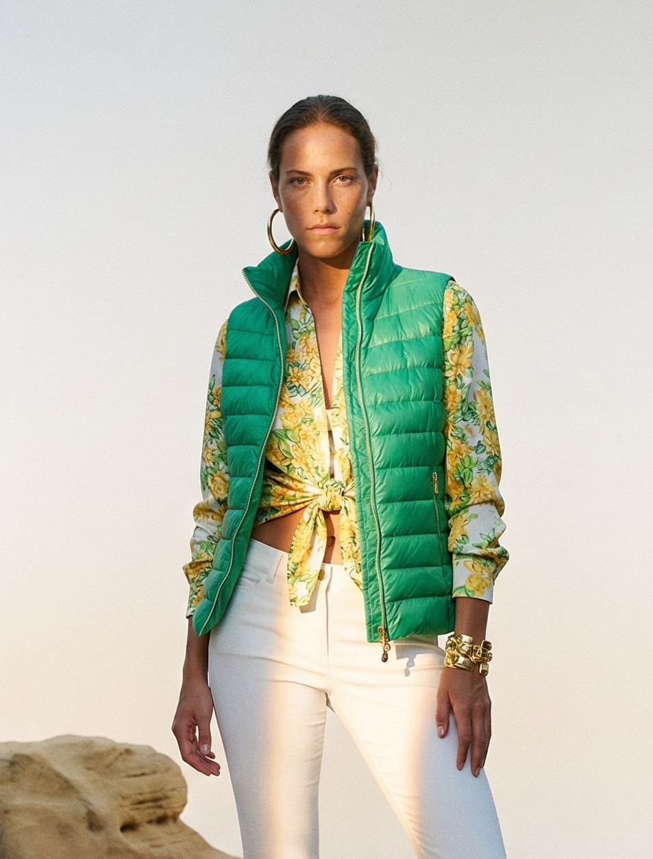 Luciana Vest In Glossy Green Nylon - recycled down