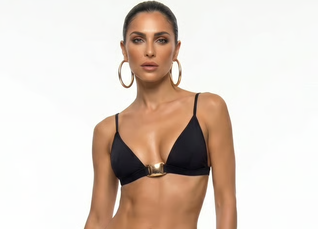 Luna Triangle Top in Black with gold buckle