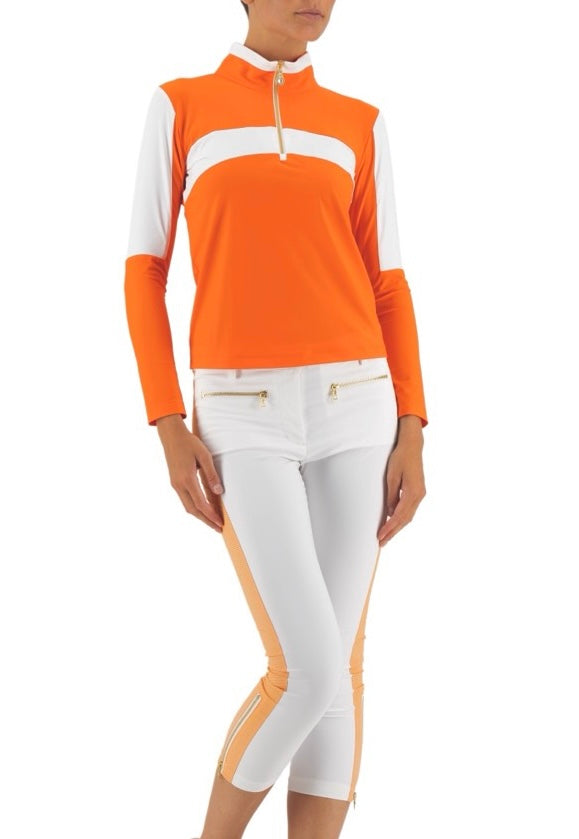 Alessa long Sleeve top in Orange-white jersey