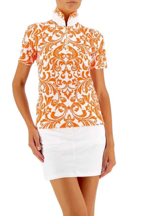 Riva polo in orange renaissance print