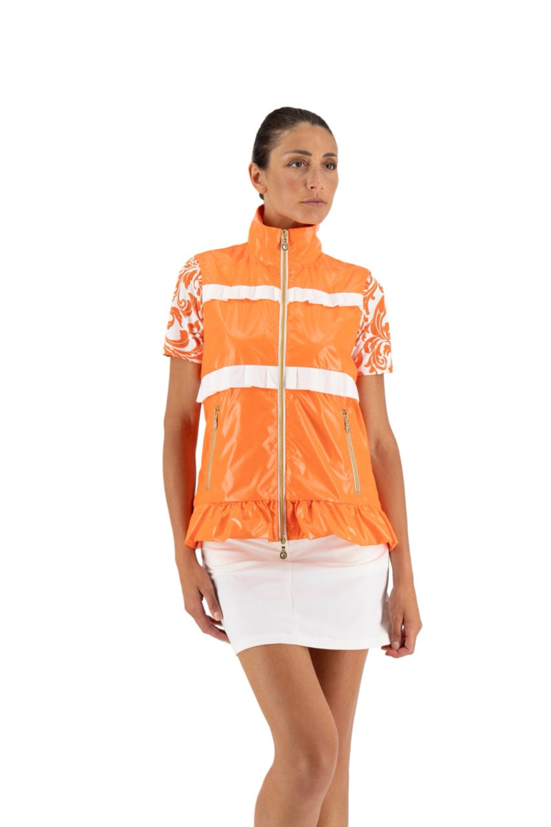 Fiona Vest in glossy nylon in orange