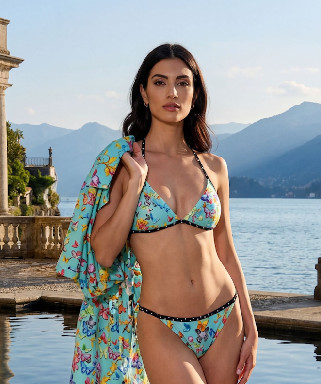 Riva Triangle top in Aqua Butterfly multi