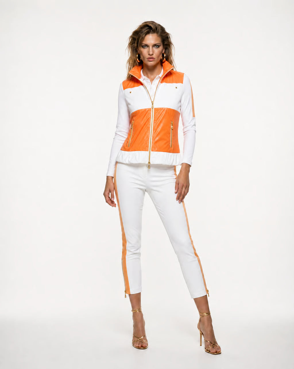 Chiara2 Ankle pant in White And orange jacquard