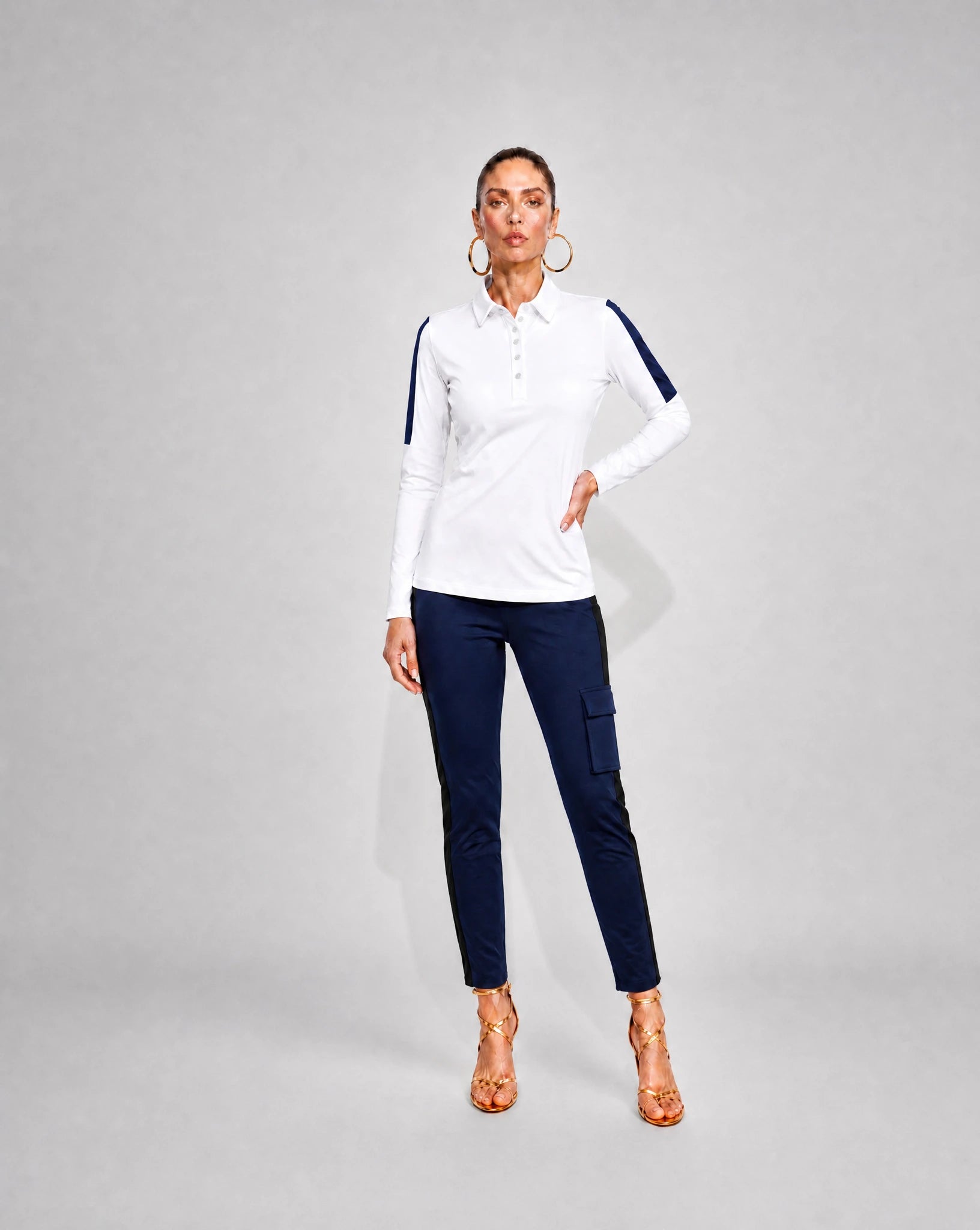 Caterina Cargo Ankle Pant in Navy Piazetta jacquard