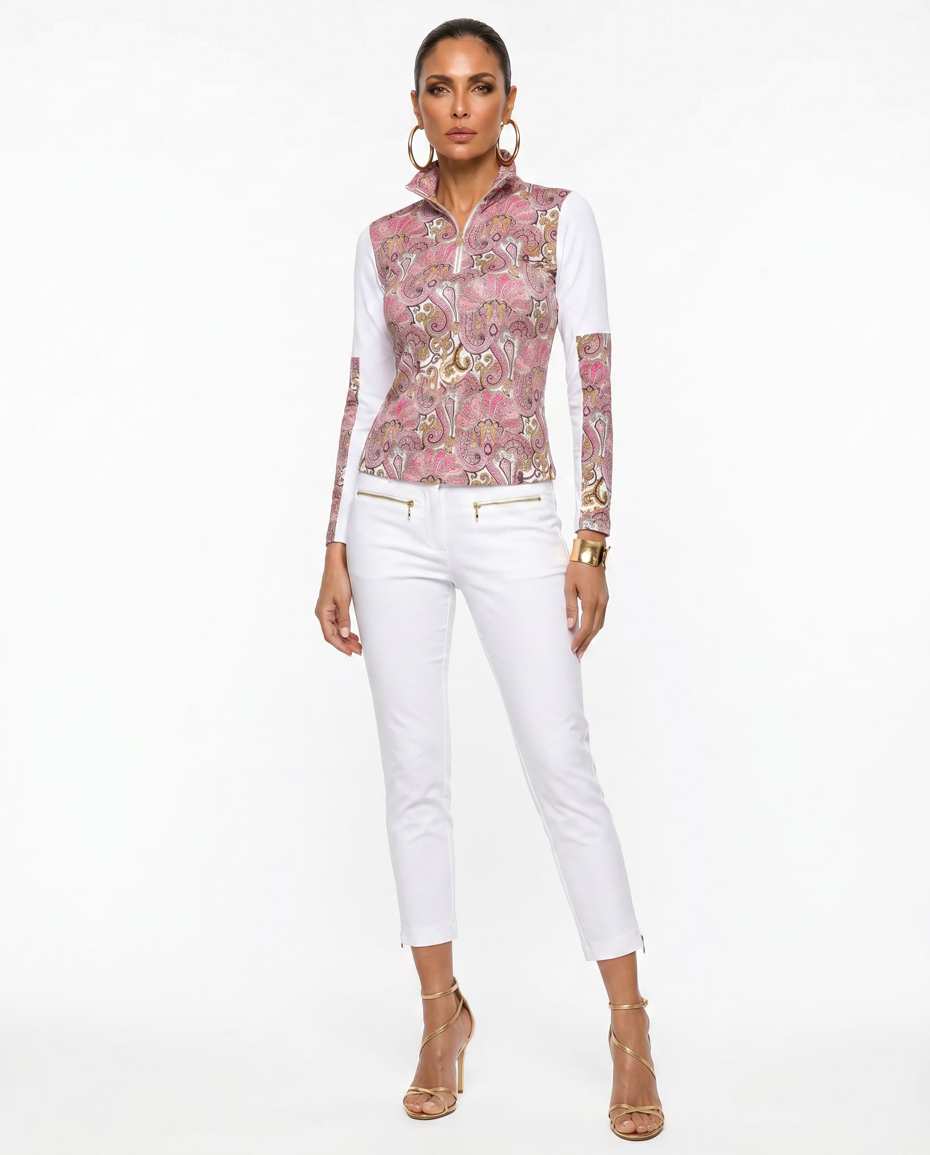 PIZA Long sleeve top in Scrolling fans print