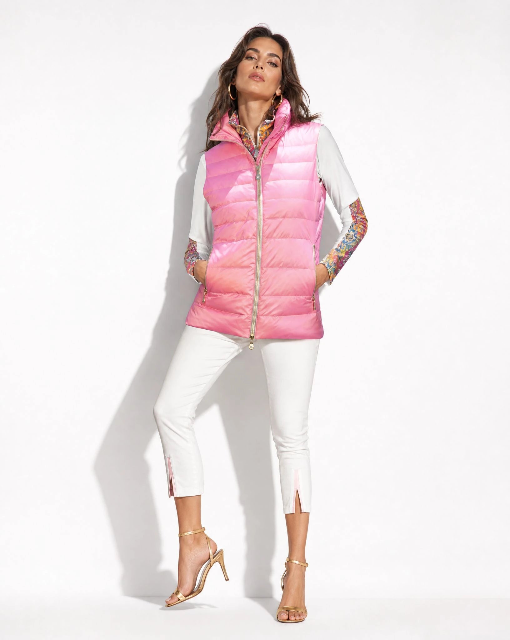 Luciana Luxury Down Vest in Bubblegum Pink