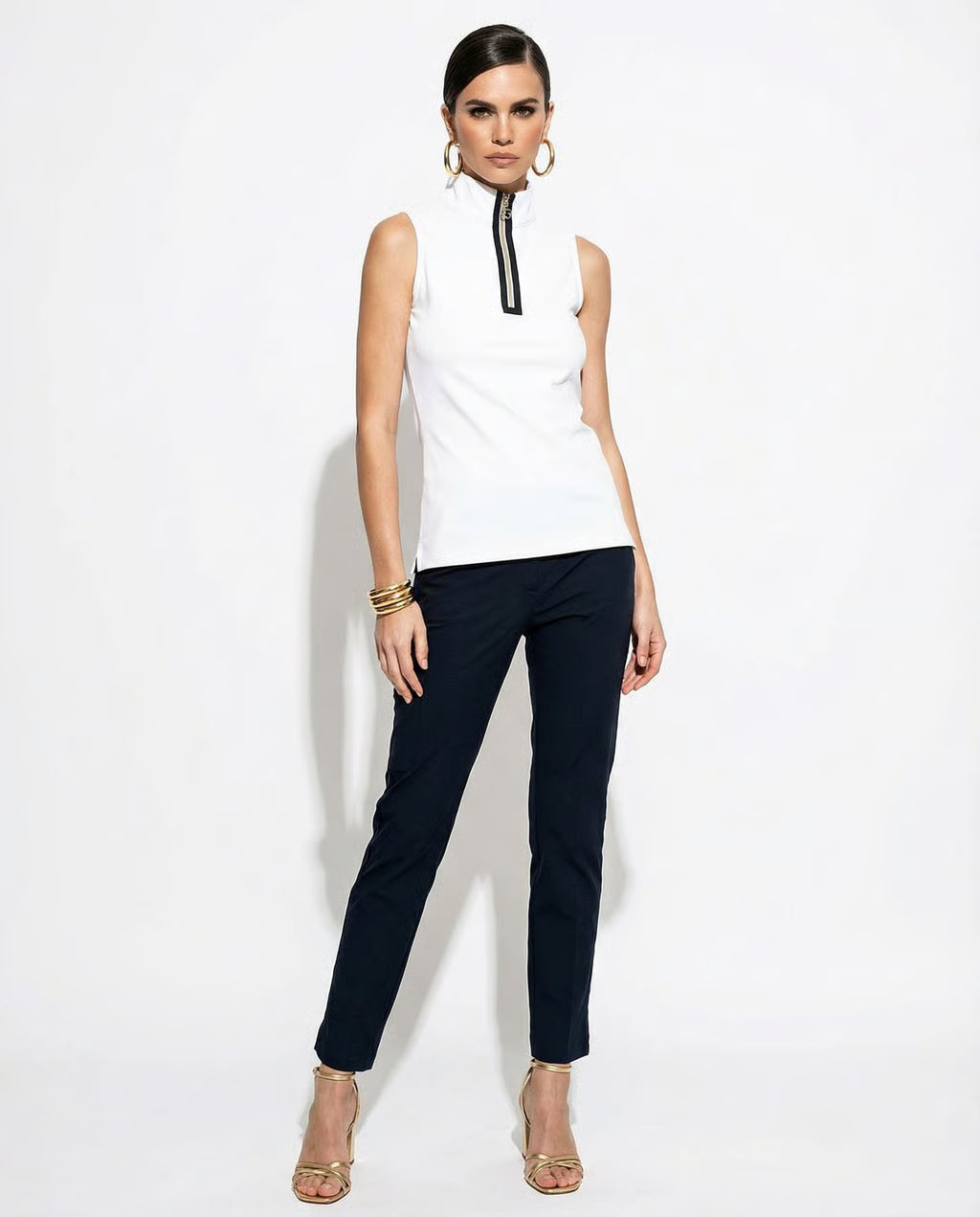 CLIO Sleeveless Top in Italian Rib Jersey white-black