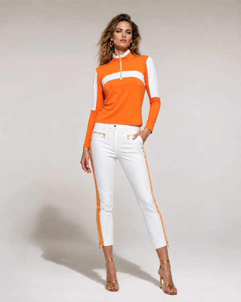 Alessa long Sleeve top in Orange-white jersey