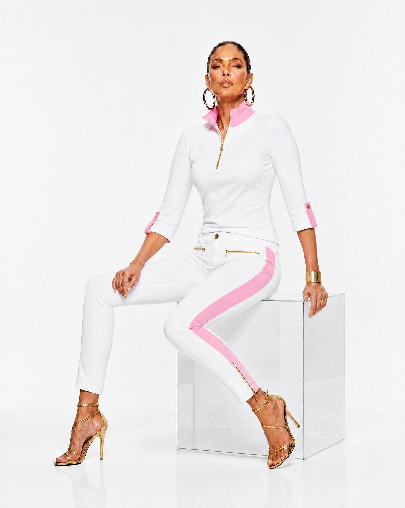 Serena top in white and pink