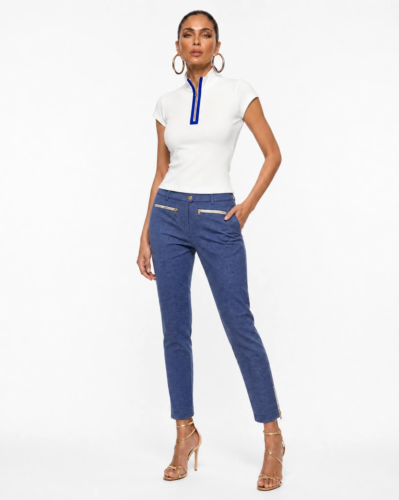 Chiara 2 Ankle Pant in Blue Pebble jacquard