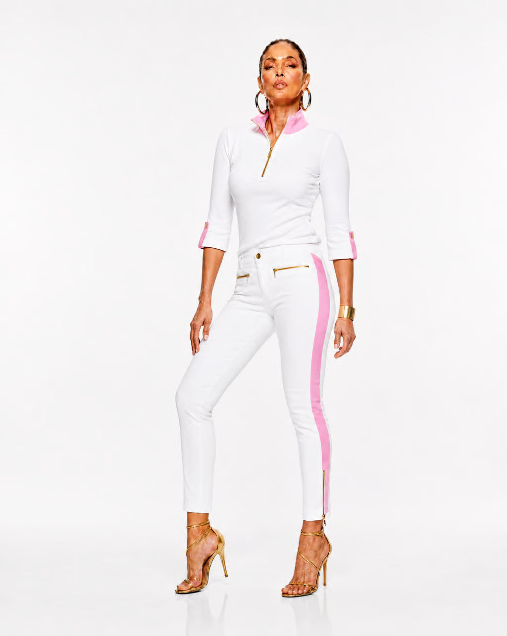 Serena top in white and pink