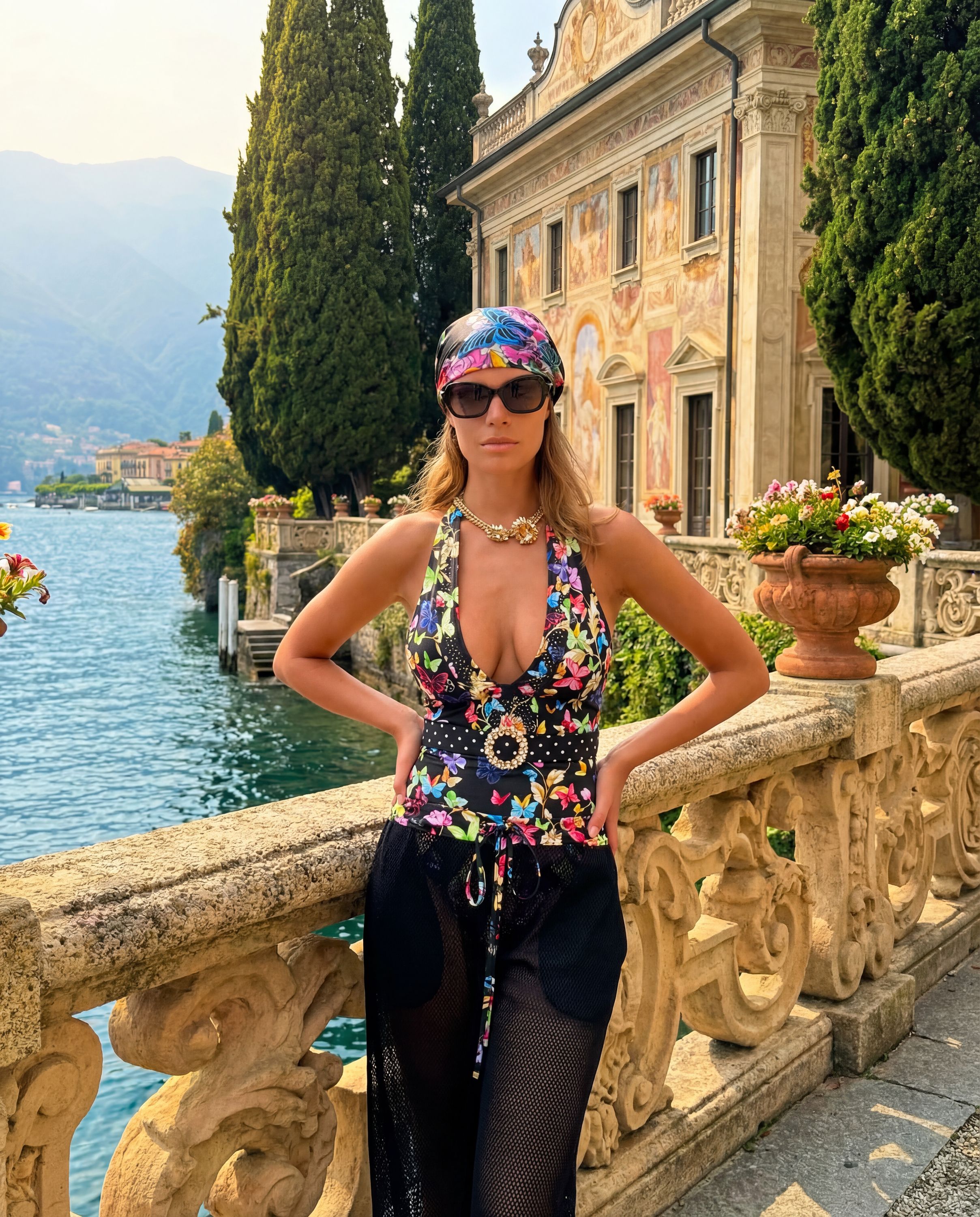 Fiana Halter One piece in Black Butterfly