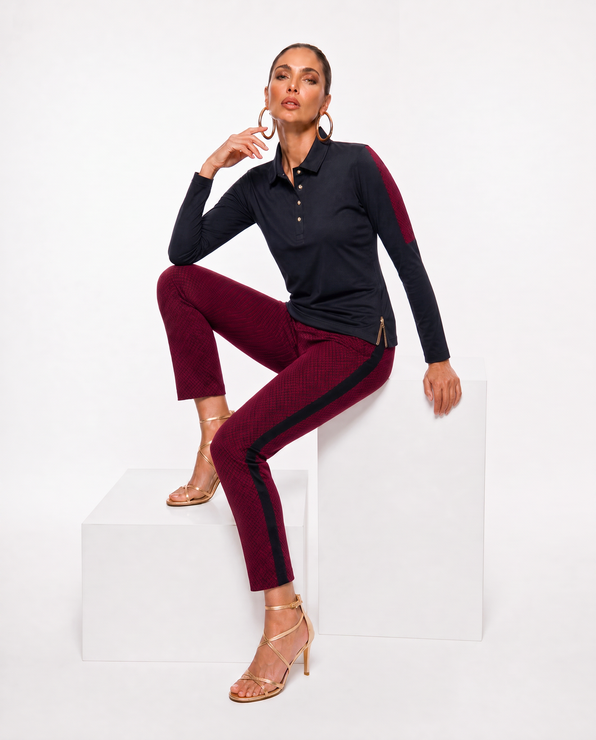 Parma Long Sleeve top Black-Cranberry Piazetta
