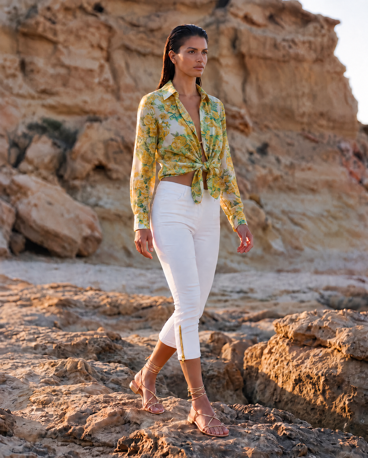 Betina luxury Crop Pant in White Bi-stretch