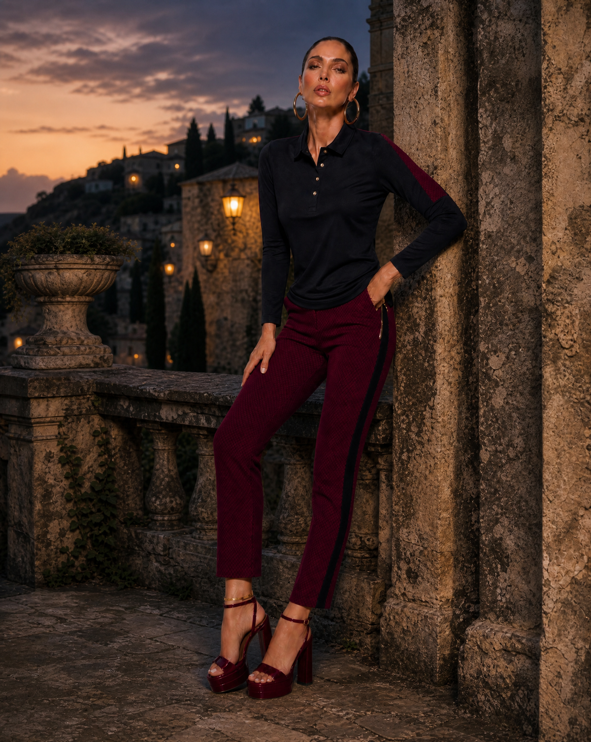 Parma Long Sleeve top Black-Cranberry Piazetta