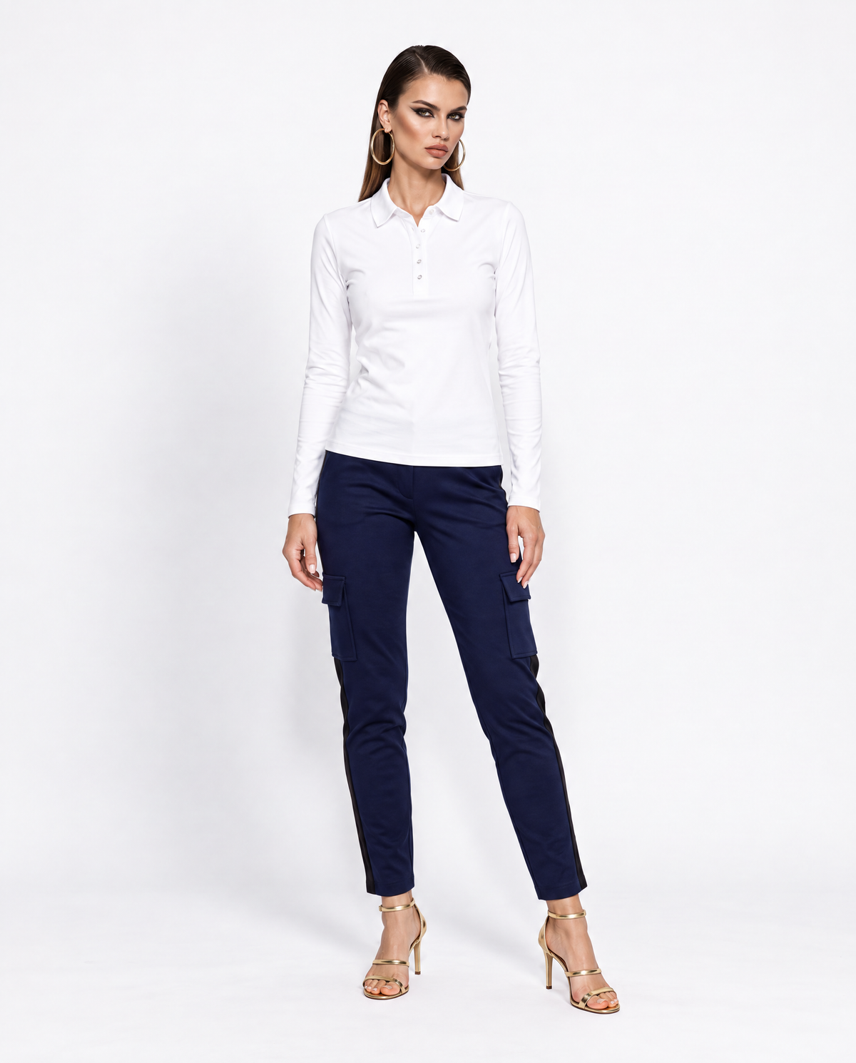 Caterina Cargo Ankle Pant in Navy Piazetta jacquard